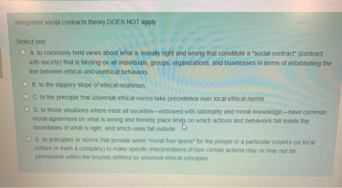 Integrated social contracts theory DOES NOT apply