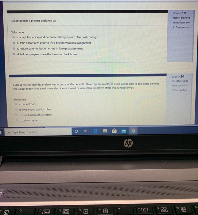 Question 19 Not yet answered Repatriation is a