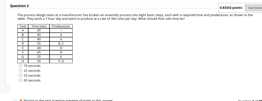 Question 3 0.83333 points Save Answ. The process