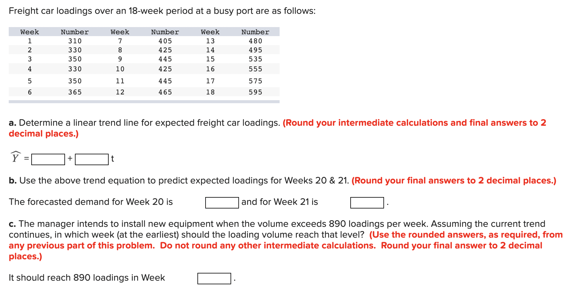 Freight car loadings over an 18-week period at a