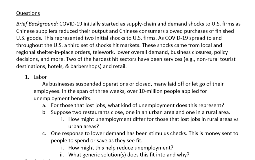 Questions Brief Background: COVID-19 initially