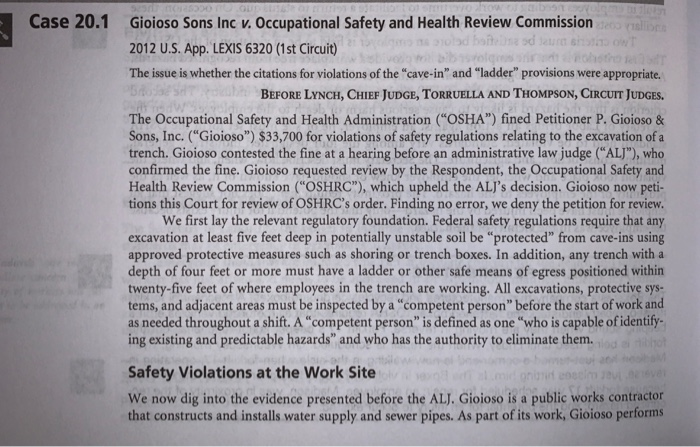 Case 20.1 Gioioso Sons Inc v. Occupational Safety
