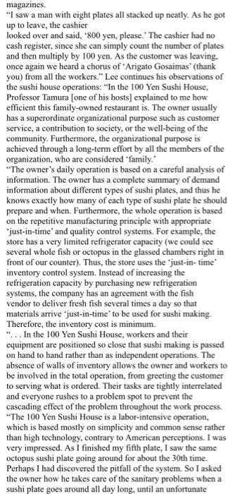 1- Analyze the operations processes based on the