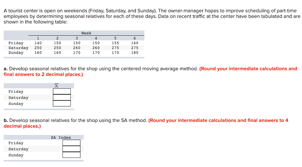 A tourist center is open on weekends (Friday,
