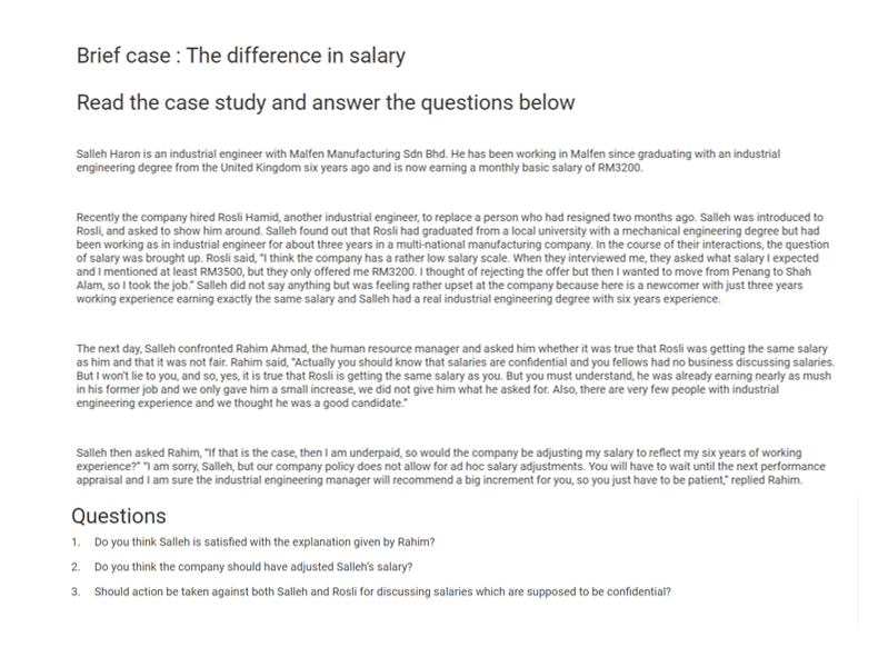 Brief case: The difference in salary Read the
