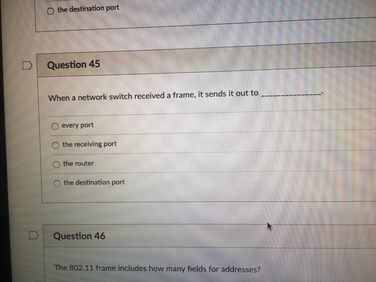 please answer question 46 O the destination port