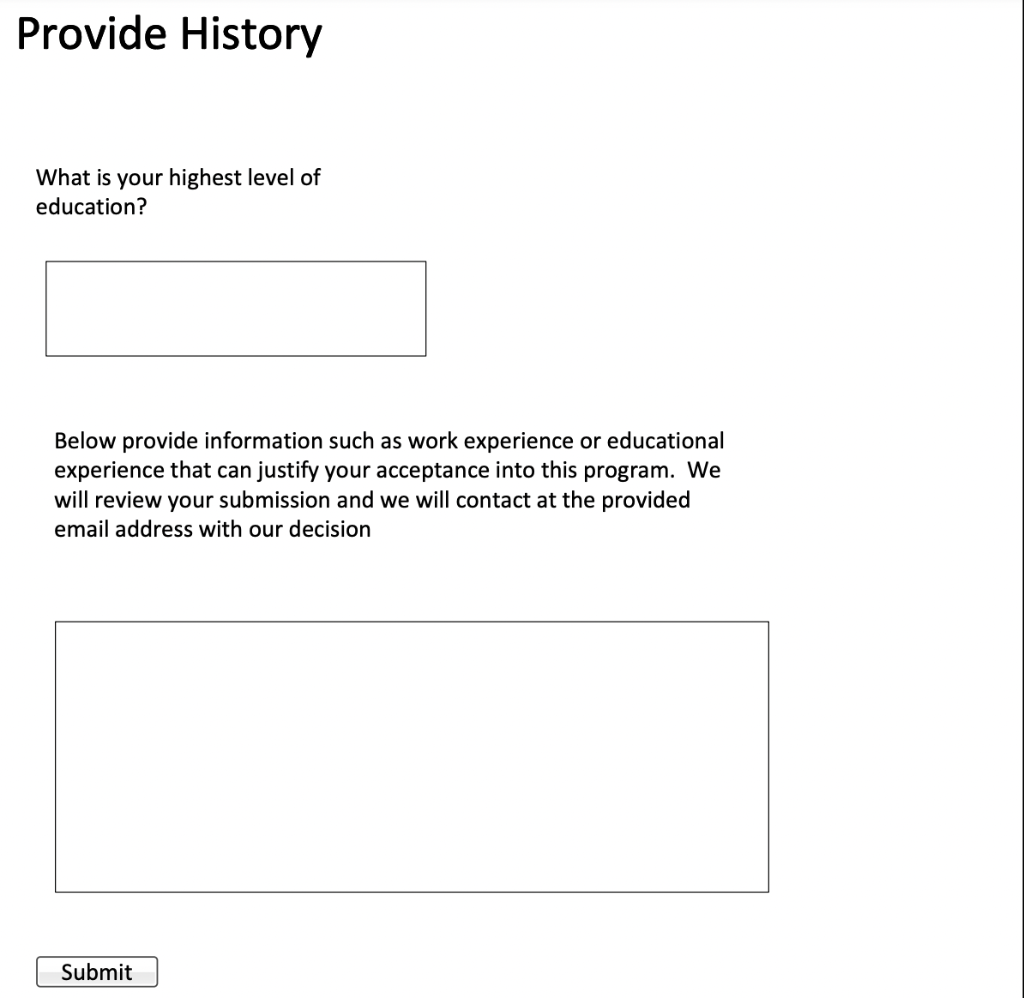 The sample wireframe below allows a person to
