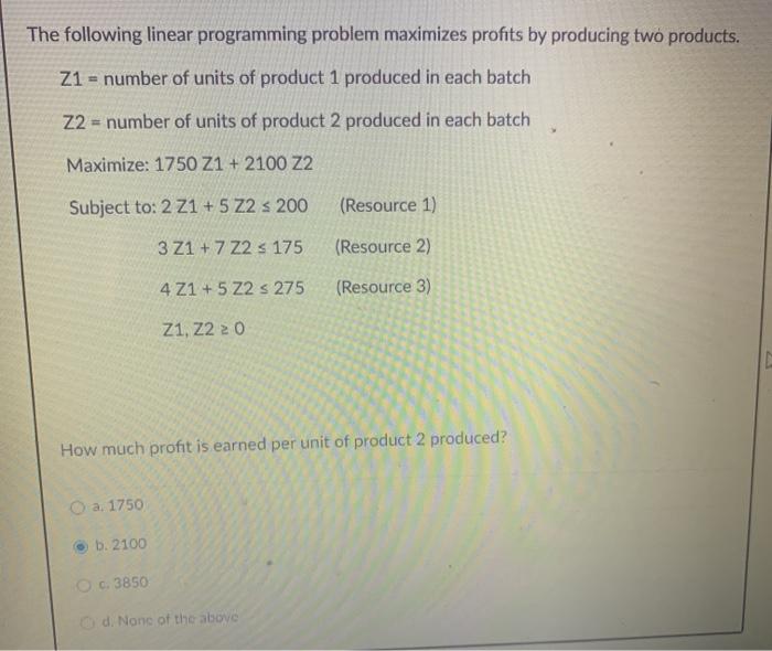 The following linear programming problem