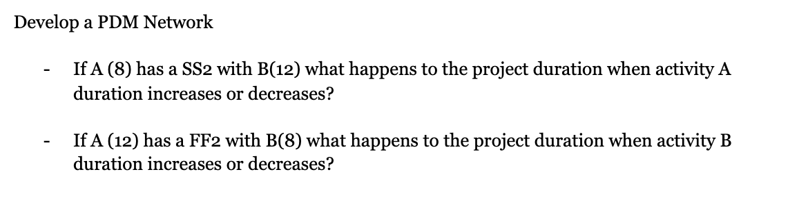 Develop a PDM Network If A (8) has a SS2 with