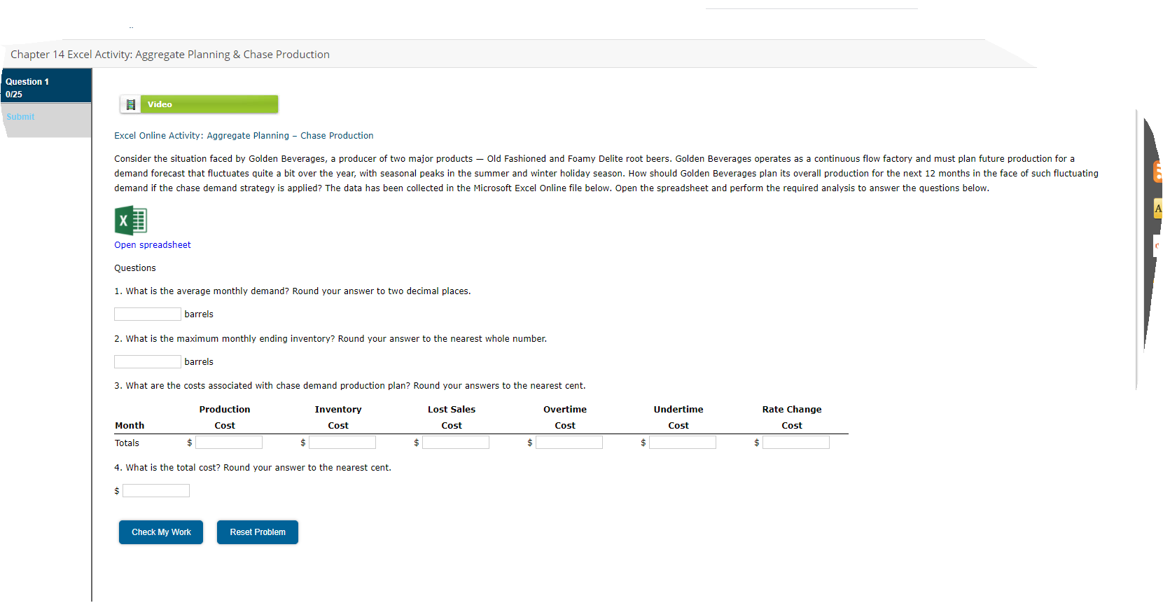 Chapter 14 Excel Activity: Aggregate Planning &