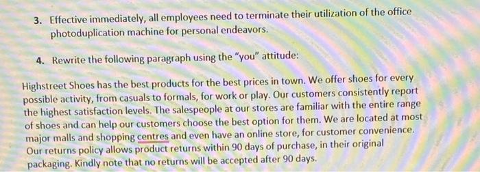 3. Effective immediately, all employees need to