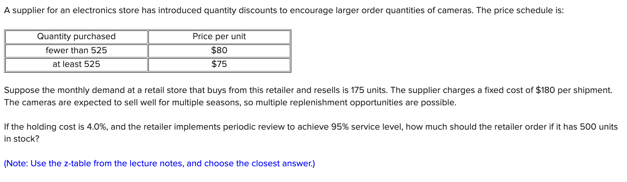 Inventory management A supplier for an