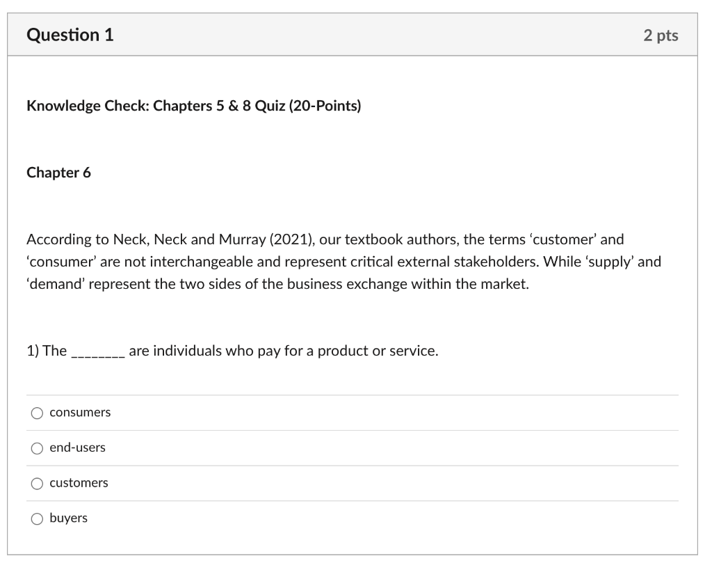 Knowledge Check: Chapters 5&8 Quiz (20-Points)