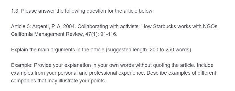 1.3. Please answer the following question for the