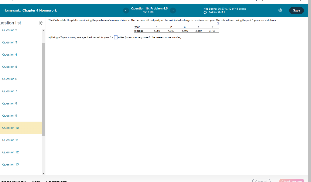 a) Using a 2-year moving average, the forecast