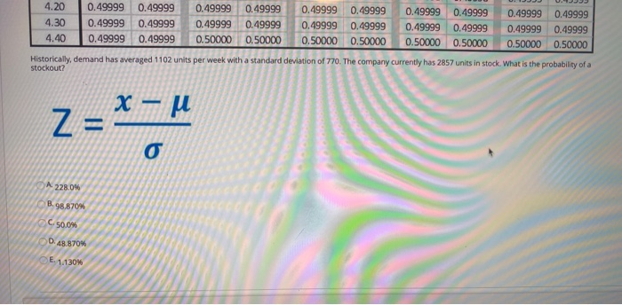 z value please 4.20 0.49999 0.49999 0.49999