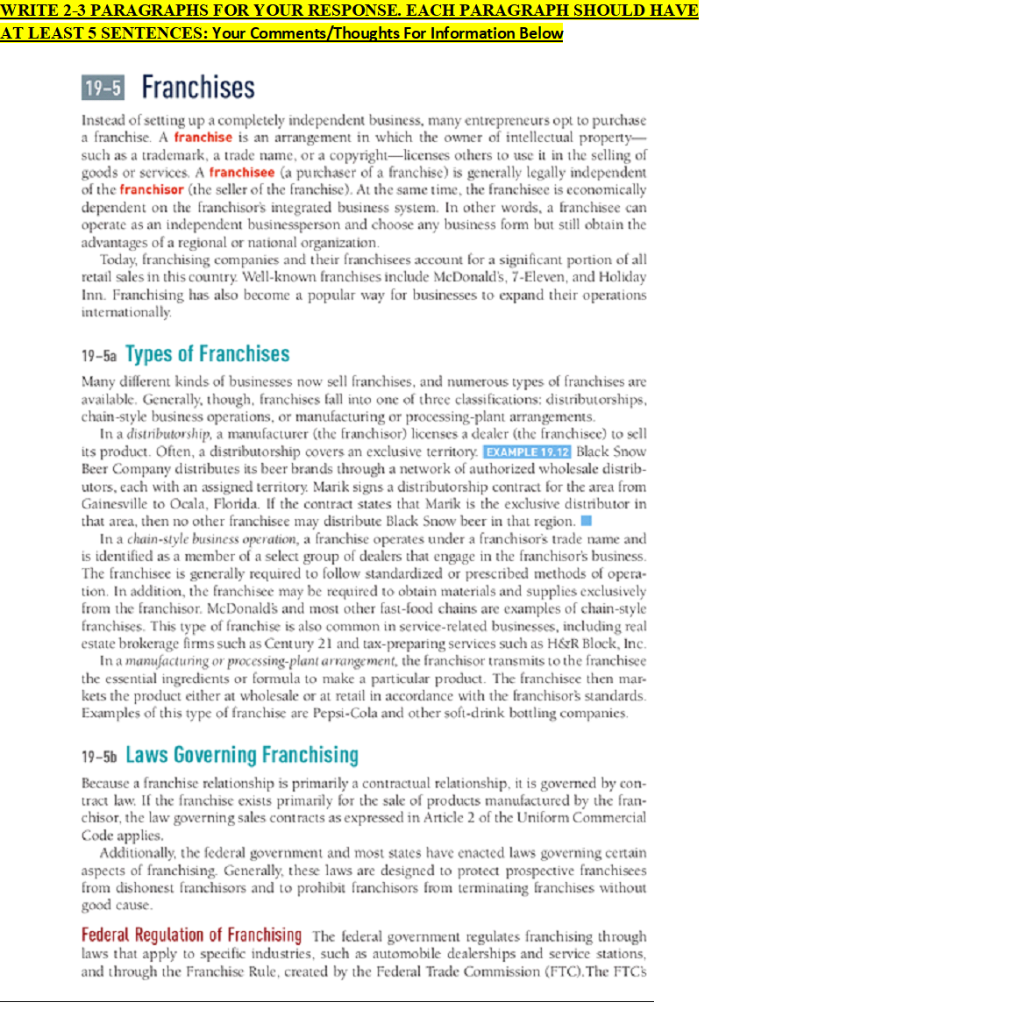 WRITE 2-3 PARAGRAPHS FOR YOUR RESPONSE. EACH