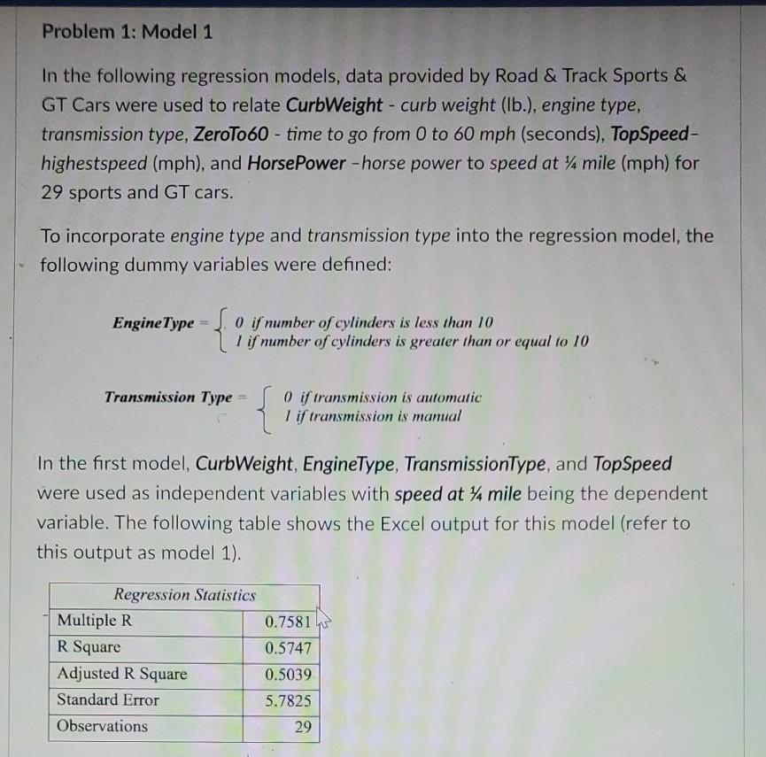 Liked Problem 1: Model 1 In the following