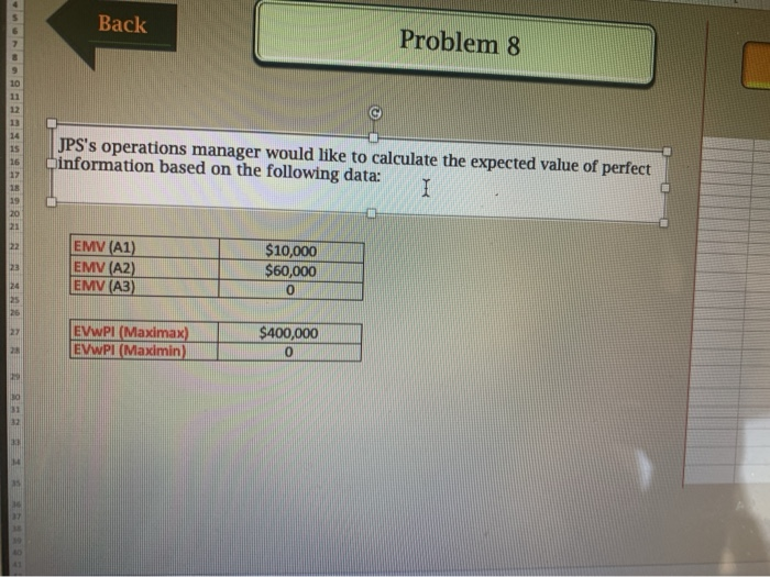 Back Problem 8 JPS's operations manager would