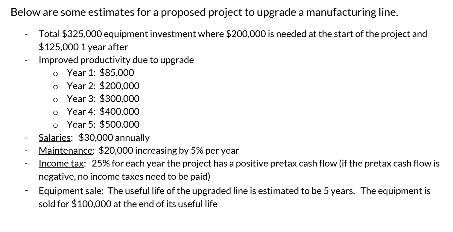 Below are some estimates for a proposed project