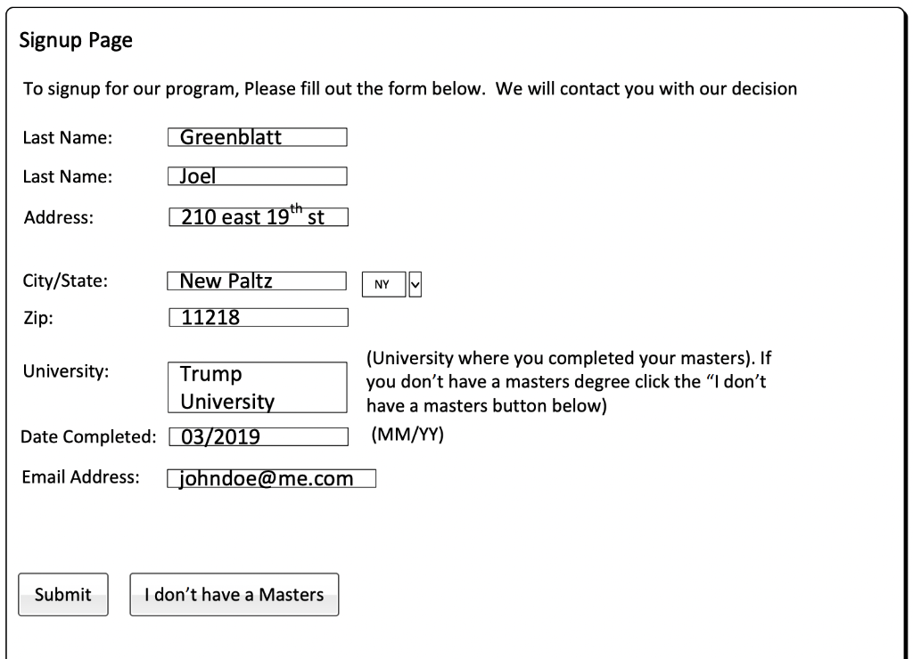 The sample wireframe below allows a person to