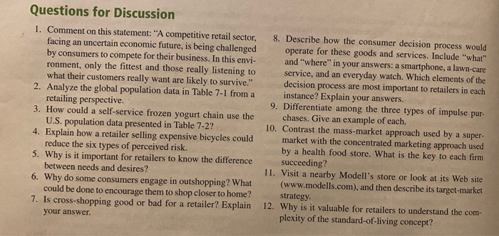 Questions for Discussion 1. Comment on this