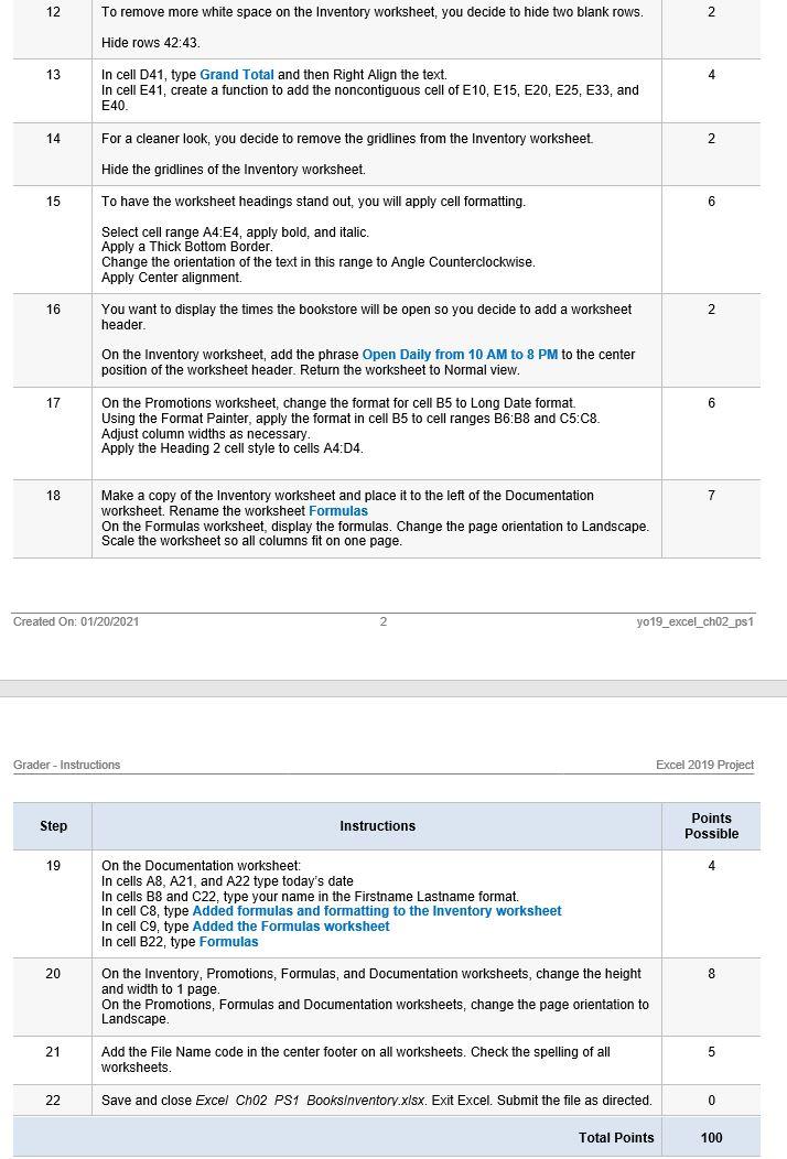Step Instructions Points Possible 1 0 Start