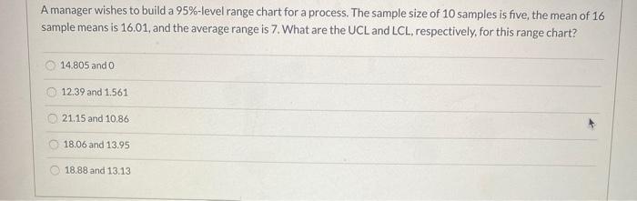 A manager wishes to build a 95%-level range chart