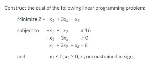 Construct the dual of the following linear