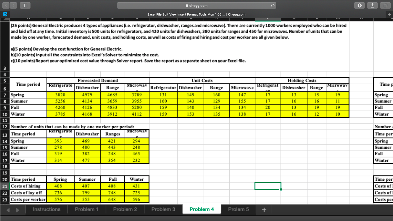 chegg.com G Excel File Edit View Insert Format