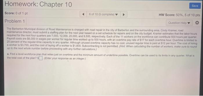 Homework: Chapter 10 Save Score: 0 of 1 pt 6 of
