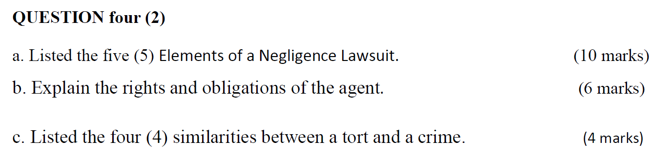 Question from business law subject. QUESTION four