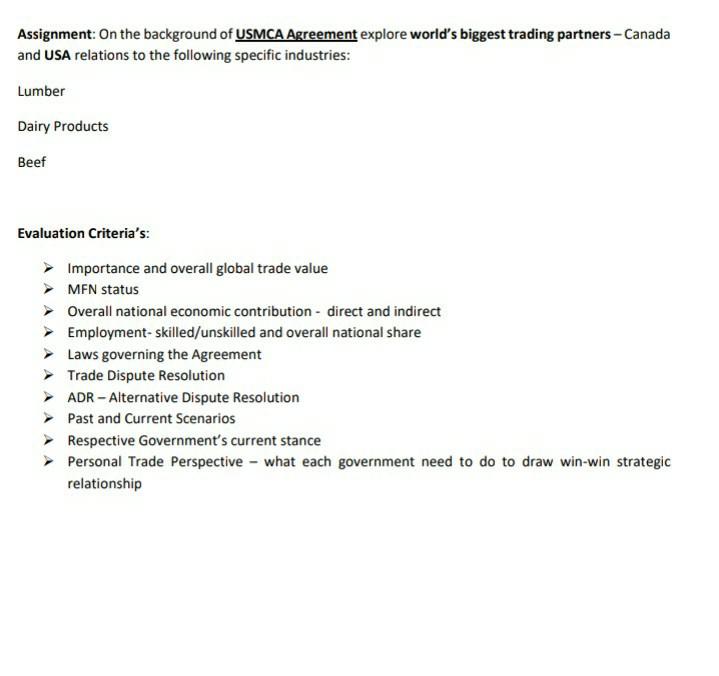Assignment: On the background of USMCA Agreement
