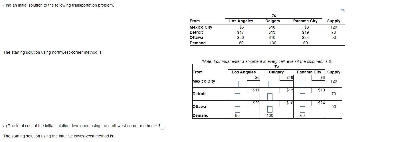 Find an initial solution to the following