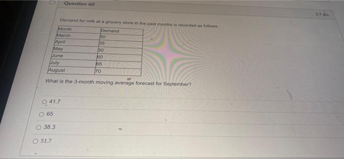 Question 60 Demand for milk at a grocery store in