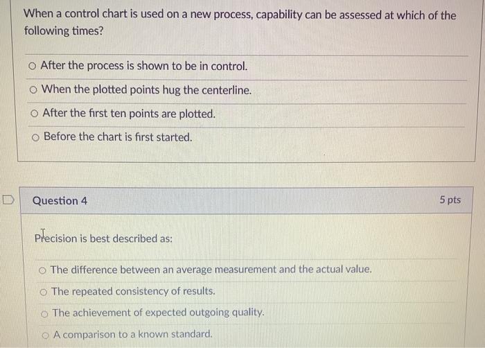 Quality level When a control chart is used on a