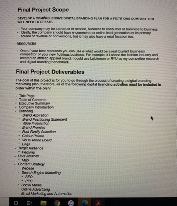 Final Project Scope DEVELOP A COMPREHENSIVE