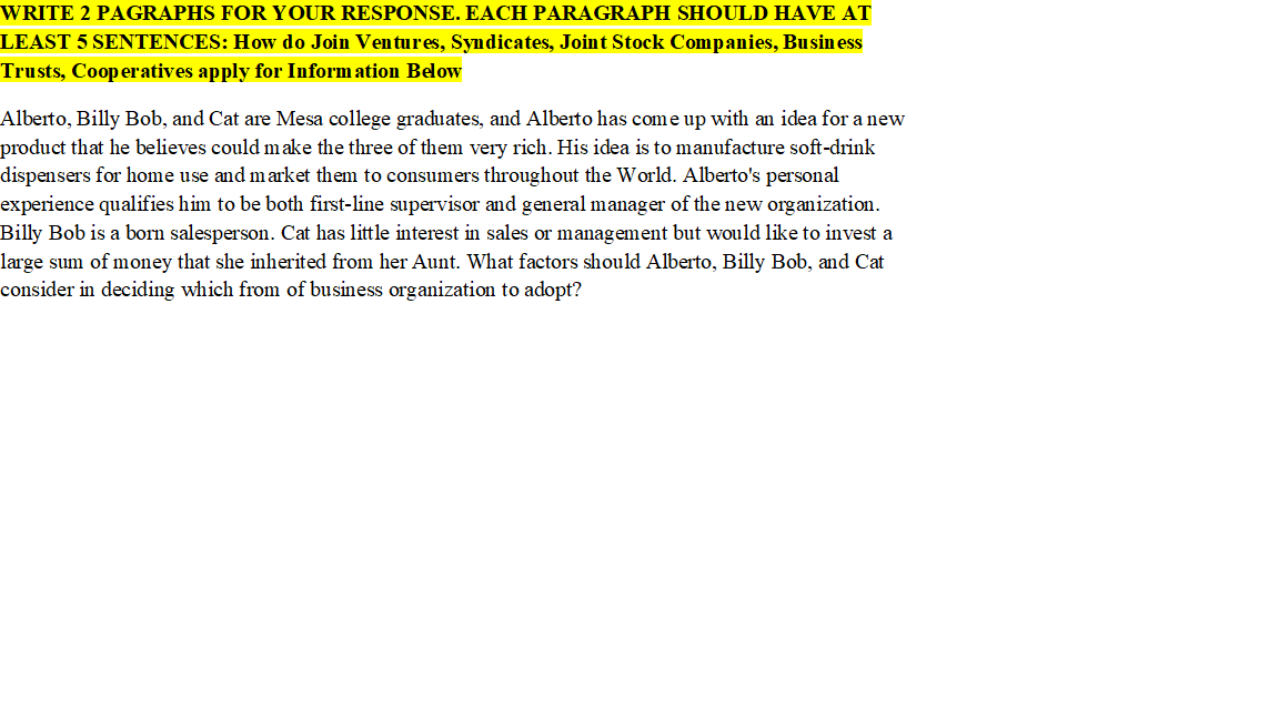 WRITE 2 PAGRAPHS FOR YOUR RESPONSE. EACH