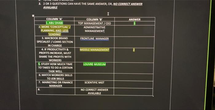 3. 2 OR 3 QUESTIONS CAN HAVE THE SAME ANSWER, OR,