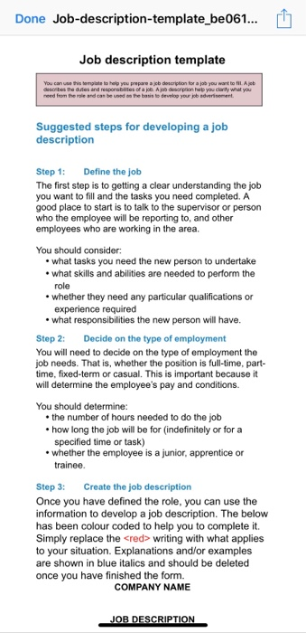 Job Description Exercise Students will prepare a