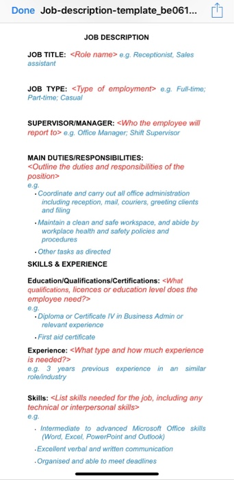 Job Description Exercise Students will prepare a