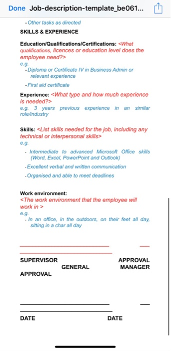 Job Description Exercise Students will prepare a