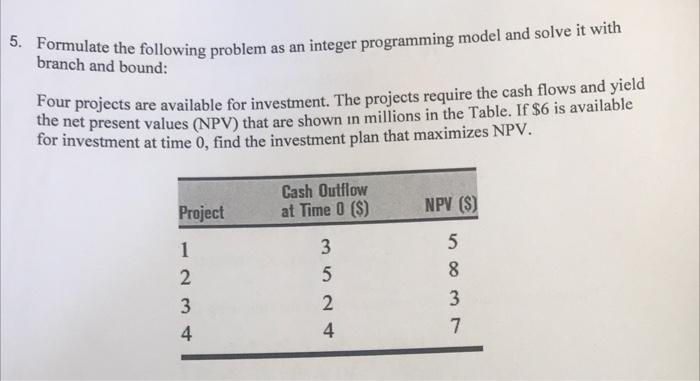 5. Formulate the following problem as an integer