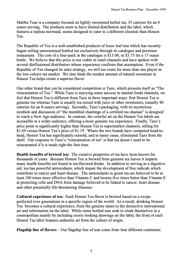 Please read the business plan given in Honest Tea