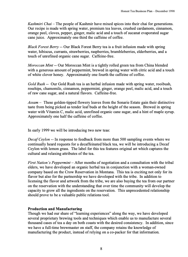 Please read the business plan given in Honest Tea
