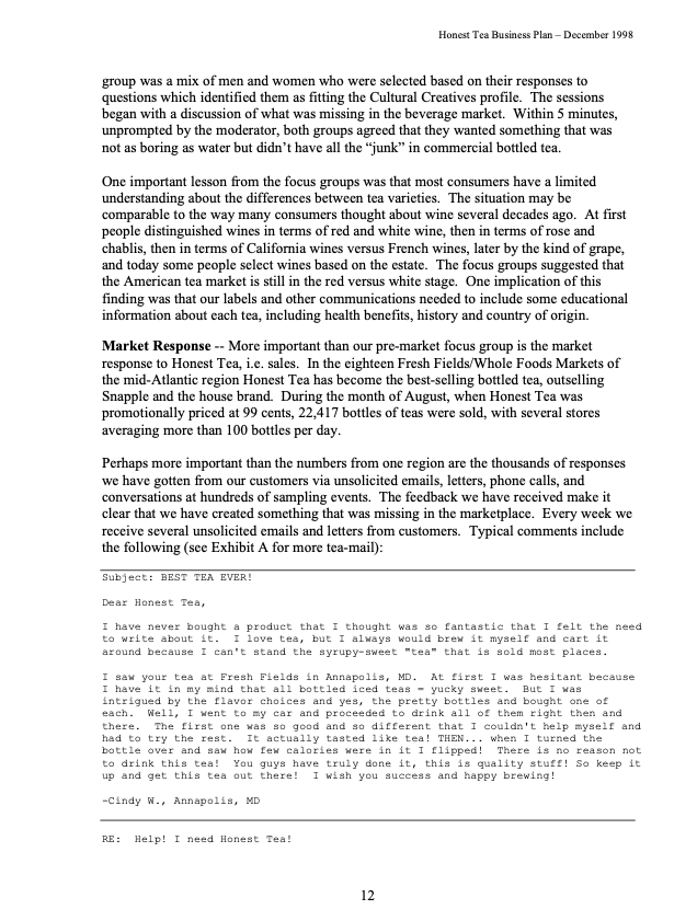 Please read the business plan given in Honest Tea