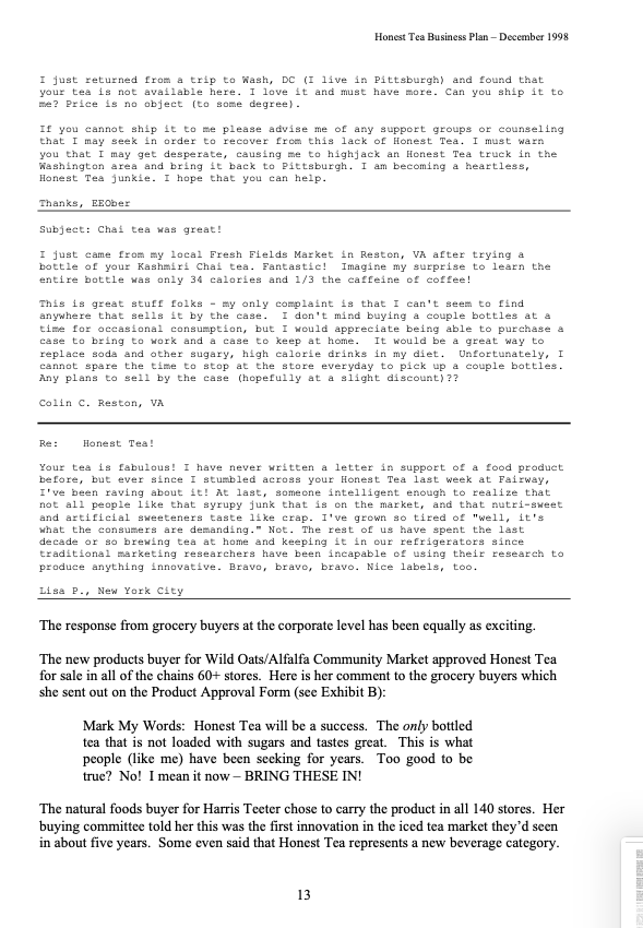 Please read the business plan given in Honest Tea
