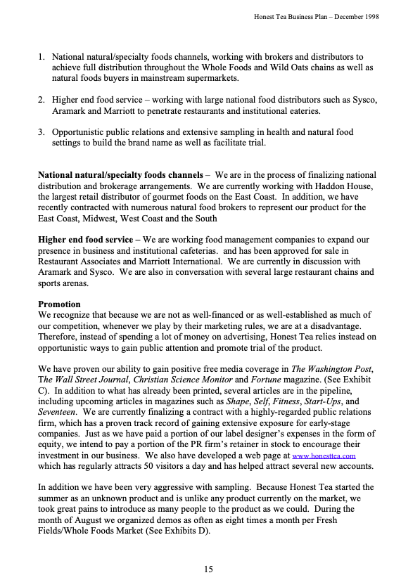 Please read the business plan given in Honest Tea