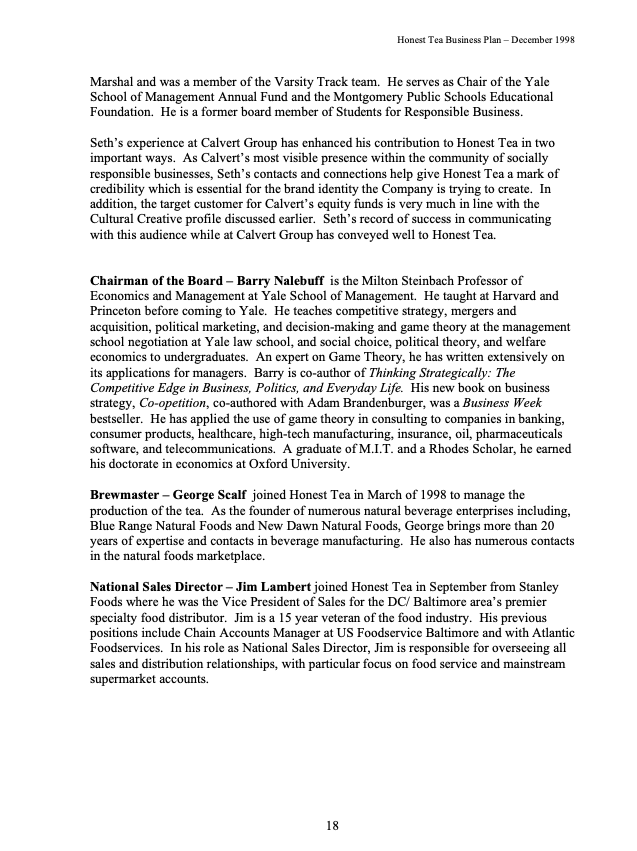 Please read the business plan given in Honest Tea