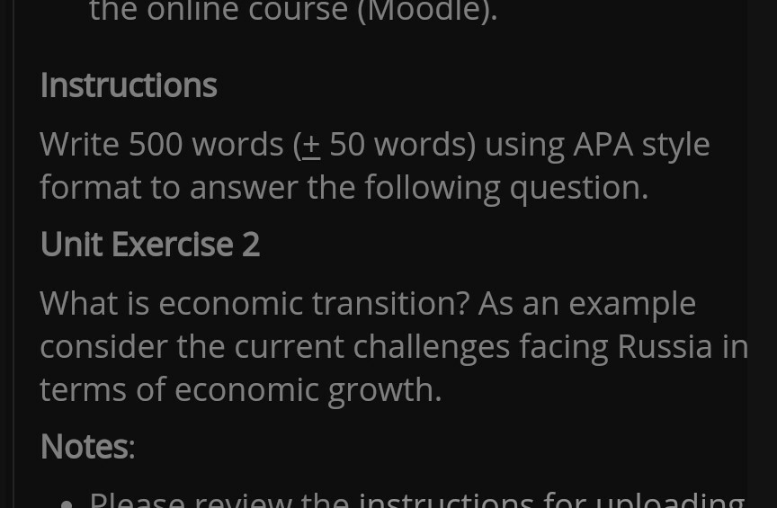 the online course (Moodle). Instructions Write